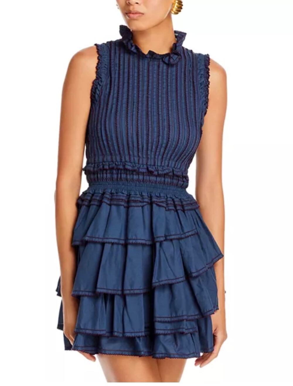Sea New York Mable Ruffled Mini Dress Navy Blue Size 4